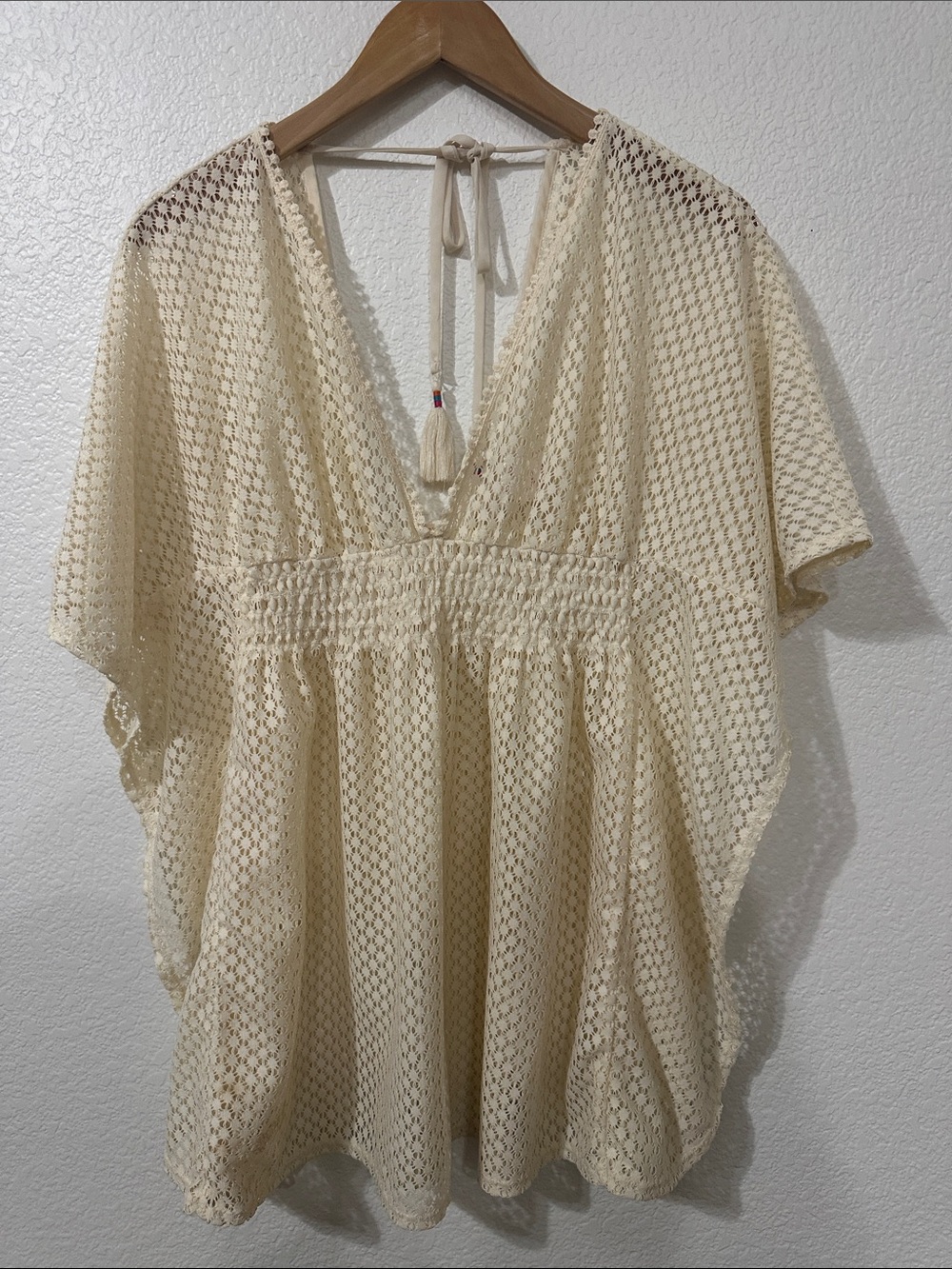 Xhilaration Cream Crochet V-Neck Beach Cover-Up